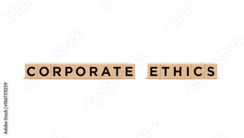 Wooden letter blocks separated into two groups, spelling 'CORPORATE' and 'ETHICS', highlighting the importance of corporate social responsibility and business ethics.