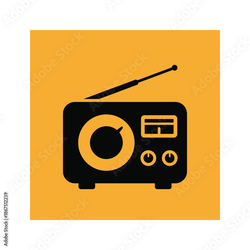 Vintage radio on yellow background Vector