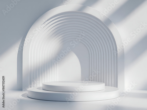Clean and modern 3D product showcase stage in a pure white aesthetic