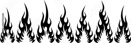 Black Tribal Flame Vector Illustration Silhouette Set for Hot Rod Decals Car Graphics Motorcycle Vinyl Wraps Tattoo Art and Racing Stickers
