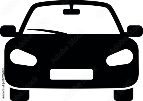 Front view car icon silhouette vector illustration of a modern sedan vehicle symbol for transportation automotive design and traffic signs