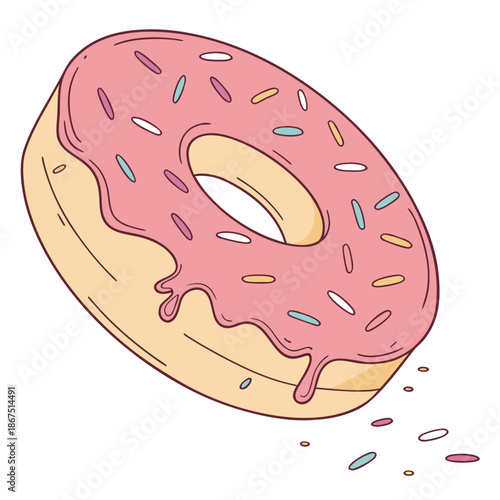 Delicious pink frosted donut with sprinkles