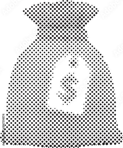 Halftone money bag with dollar sign