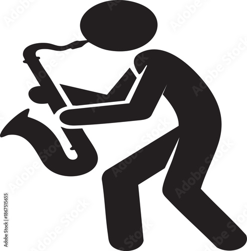 Stylized icon illustration of a musician playing a saxophone with smooth curves and a modern minimalist design