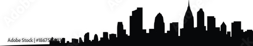 Black Silhouette of City Skyline Featuring Tall Buildings and Spire Architecture Representing Urban Landscape and Metropolitan Identity