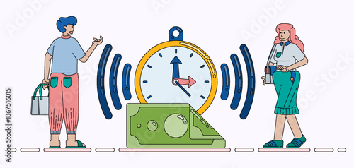 Time and Financial Management Concept with Clock Radar and Banknotes for Profit Investment Banking and Business Growth. Design can be used for banner, website, poster, landing page, social media, ads