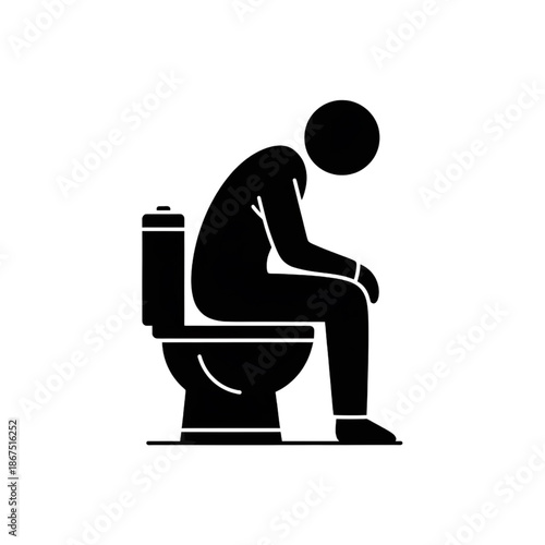 Stomach Ache and Digestion Issues Icon - Person Sitting on Toilet Silhouette