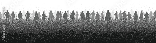 Silhouette crowd with gradient shading and abstract fragments representing social complexity, unity, and expressive visual depth