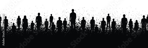 Silhouette group standing in artistic splatter style representing unity, diversity, transformation, and expressive abstract concept