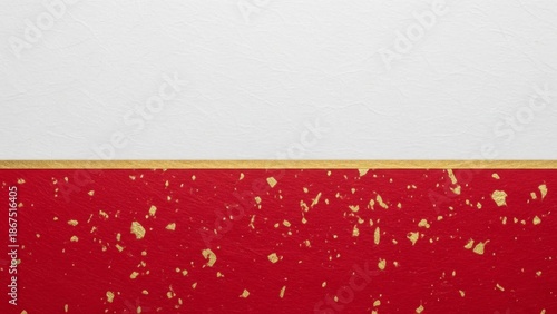 Elegant red and white paper background with gold flakes