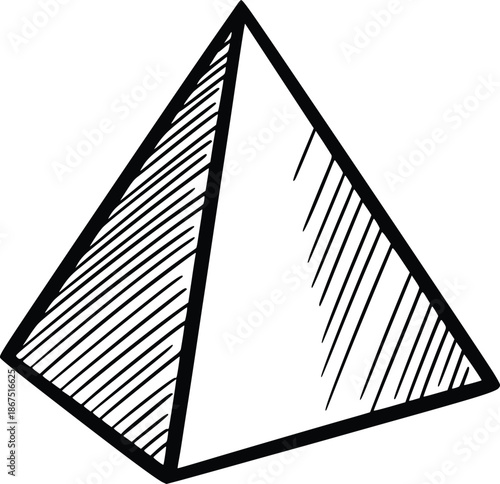 black and white 3d pyramid doodle. vector illustration with a hand-drawn style using solid black fills to create sketchy lines and hatched shadow effects