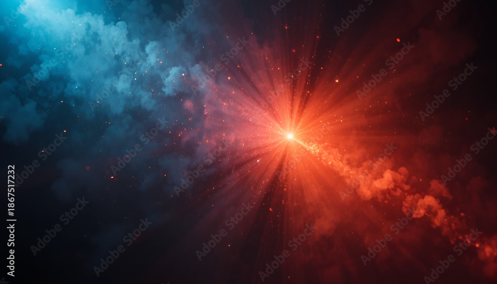 Naklejka premium Vibrant cosmic explosion with bright orange light and smoke