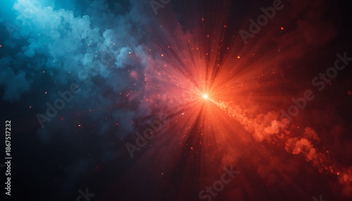 Vibrant cosmic explosion with bright orange light and smoke