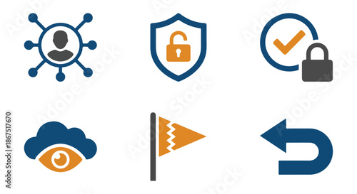 Set of abstract digital icons representing security and access