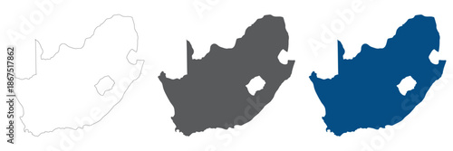 South Africa map plain set. Map of South Africa in details in blank set.