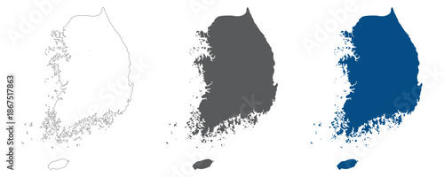 South Korea map plain set. Map of South Korea in details in blank set.