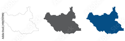 South Sudan map plain set. Map of South Sudan in blank set.