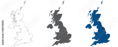 United Kingdom Regions map plain set. Map of United Kingdom in blank set.