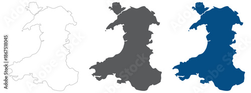 Wales map plain set. Map of Wales in blank set.