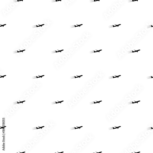 Plane taking off silhouette seamless pattern isolated on white background