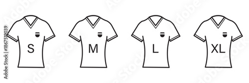 T-shirt icons with sizes. Shirts labeled with size options
