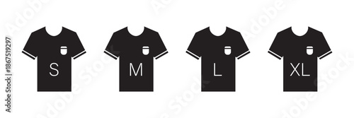 type of T-shirt size outline icons collection.size of tshirt tag label logo design isolated on background