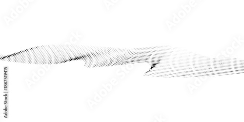 Flowing dots wave, curve shape black on the white background. Concept of technology, science, music. Flat vector.