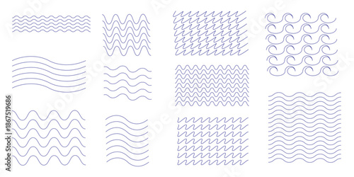 Set of corrugated line waves, line flat vector wriggle decoration, vawes line set
