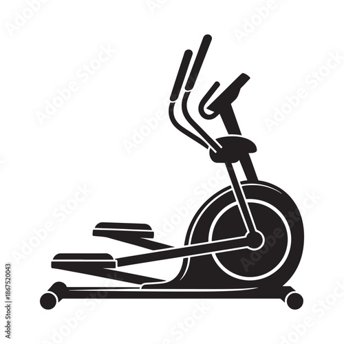 Black and white silhouette of an elliptical exercise machine for fitness