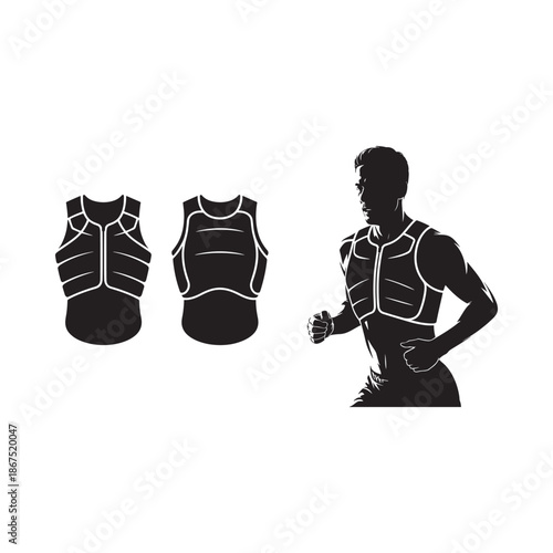 Silhouette of a runner wearing a protective vest with design variations