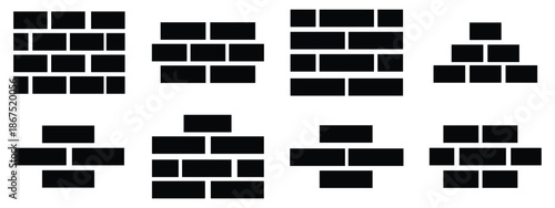 Construction Worker and Brick Wall Icon Set – Minimal Bold Line and Textured Monochrome Vector Illustrations