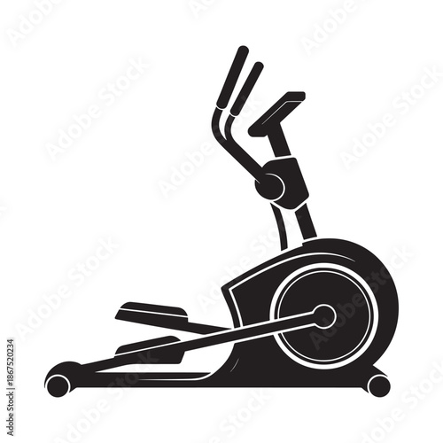 A black silhouette of an elliptical exercise machine on a white background