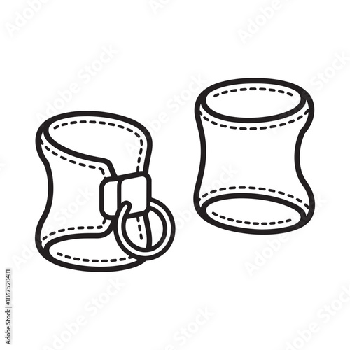 Simple black and white sketch depicting two cylindrical objects with straps and buckles