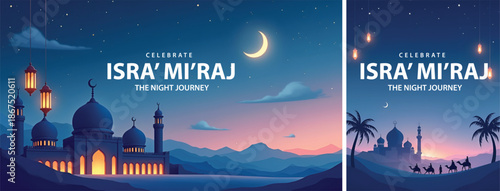 Gradient background islamic isra miraj for poster, flyer, social media template design