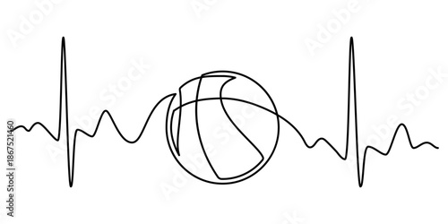 Heartbeat Line with Basketball ball, Basketball Hobby Sports Concept