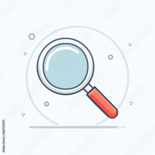 A simple yet effective magnifying glass icon symbolizes search, discovery, or analysis functions.
