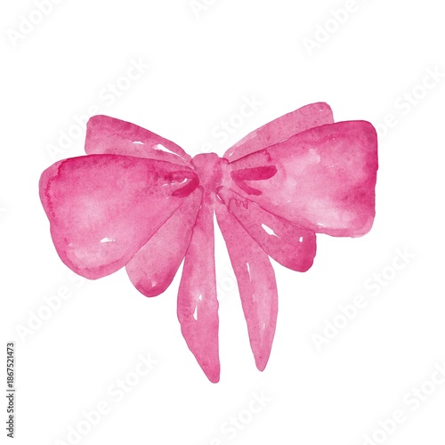 Watercolor pink bow on a white background