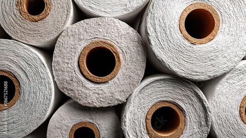 Close Up View of White Paper Rolls with Cardboard Cores Pattern