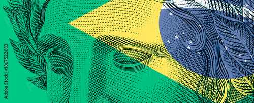 Effigy of the Republic with Brazil colors in green, blue to yellow, Brazil flag, economics and finance concept, background and backup