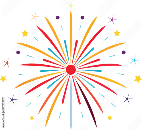 Colorful Fireworks Display Illustration Isolated On Transparent Background