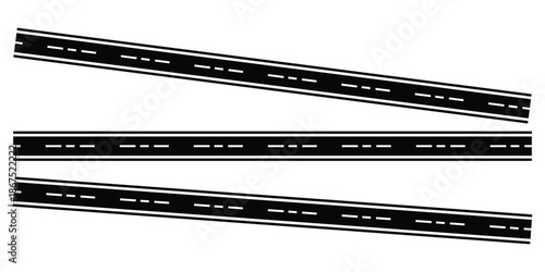 Curved Road and Highway Vector Icon Set – Roadmap, Roundabout, Overpass, and Winding Street Top View Illustration