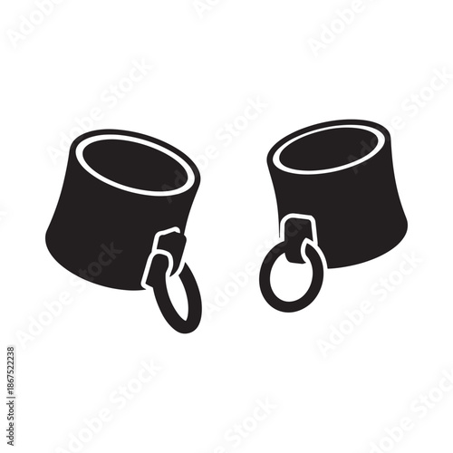 A simple black and white illustration depicting a pair of shackles or restraints