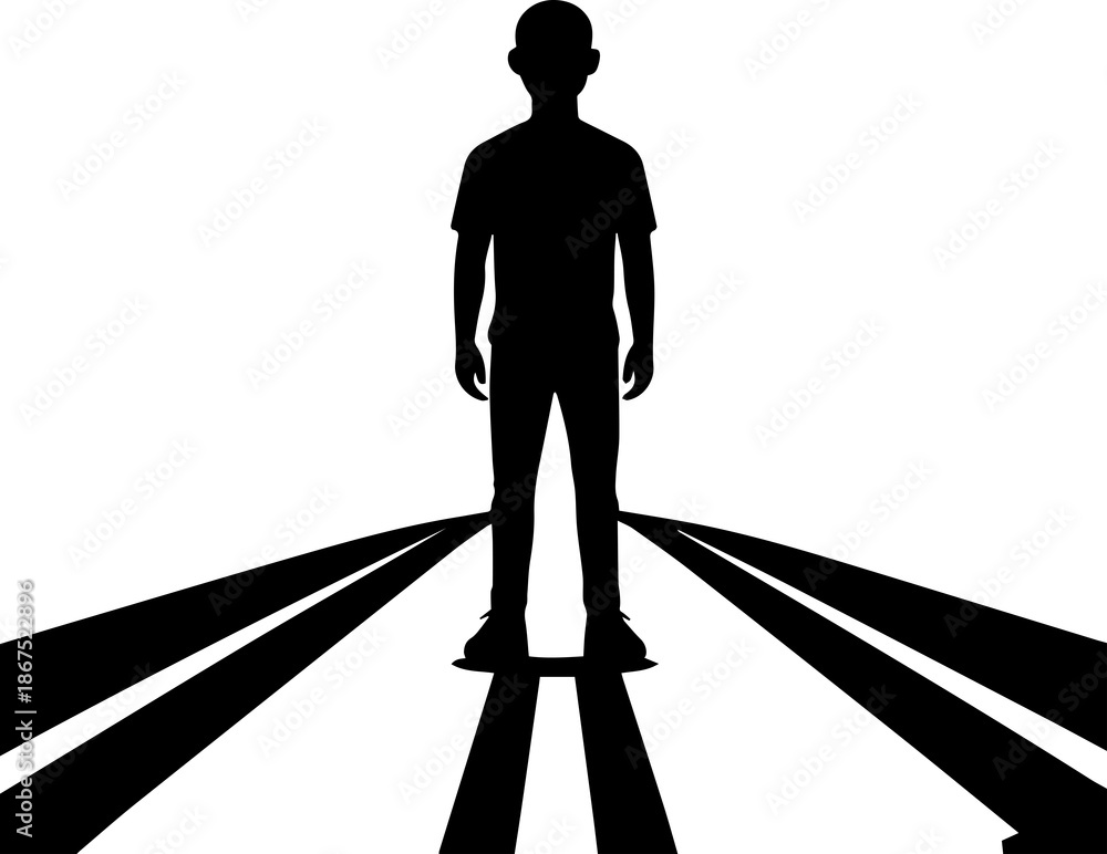 Fototapeta premium Silhouette Person Walking Through Rising Economic Bar Graph Tunnel and road