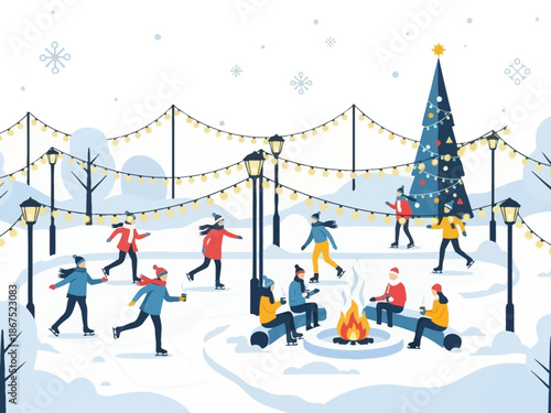 Winter Wonderland A Festive Gathering with Ice Skating, a Cozy Fire, and Holiday Cheer