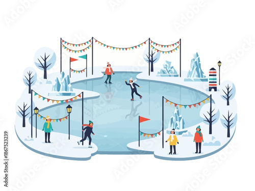 Winter Ice Skating Fun A Festive Scene with People Enjoying a Snowy Day