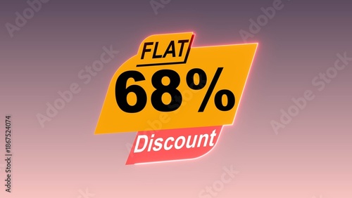 flat 68% discount text illustration on colorful background.