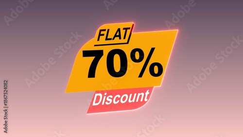 flat 70% discount text illustration on colorful background.