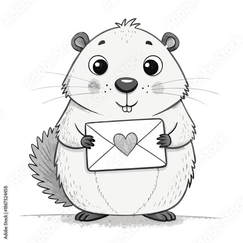 Cute cartoon panda holding a heart surrounded by love and pink elements