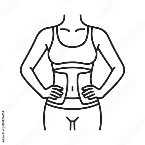 Line drawing of a woman s torso showcasing a fit body shape and athletic build