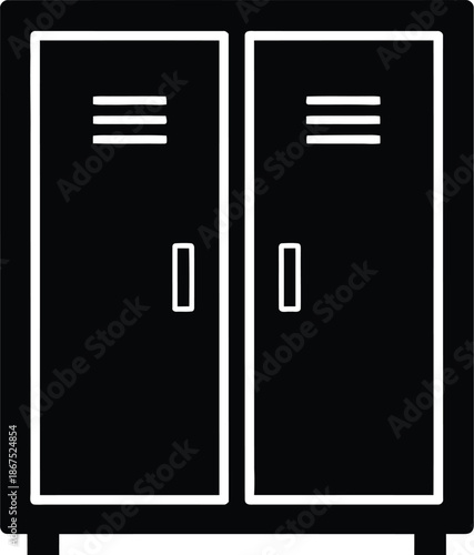 Minimalist silhouette icon depicting a double-door locker for secure storage